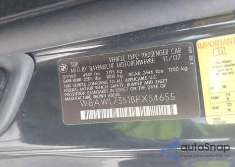 2008 BMW 335I z USA, uszkodzony, nr VIN WBAWL73518PX54655